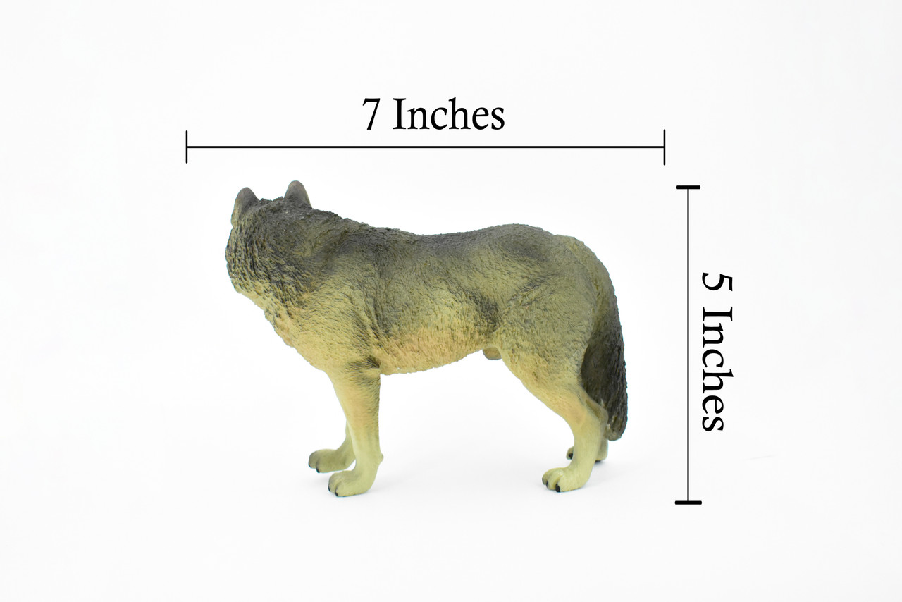 Wolf, Black and Gray, Timber Wolf, Museum Quality, Hand Painted, Rubber Animal, Educational, Realistic, Figure, Lifelike Figurine, Replica, Gift,      7"     CH397 BB149