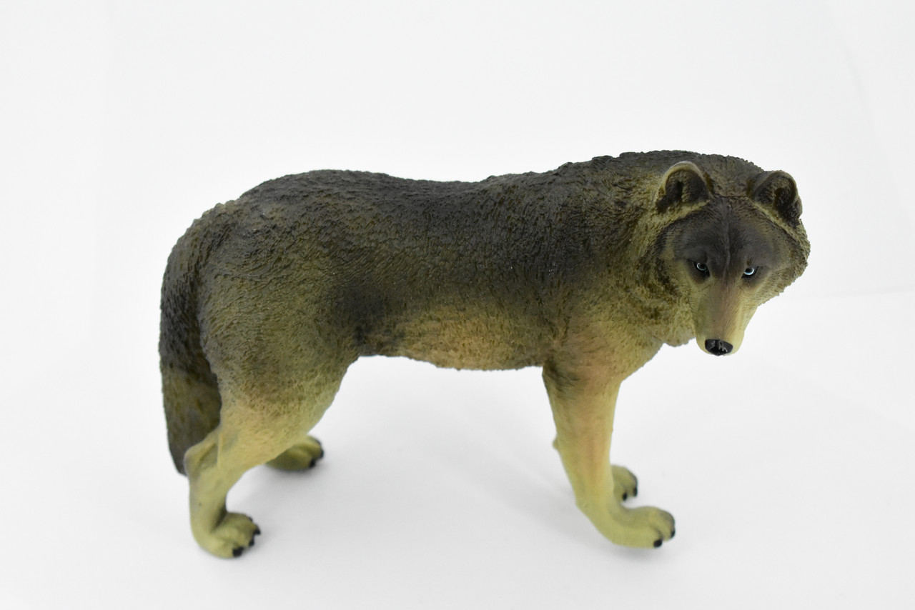 Wolf, Black and Gray, Timber Wolf, Museum Quality, Hand Painted, Rubber Animal, Educational, Realistic, Figure, Lifelike Figurine, Replica, Gift,      7"     CH397 BB149
