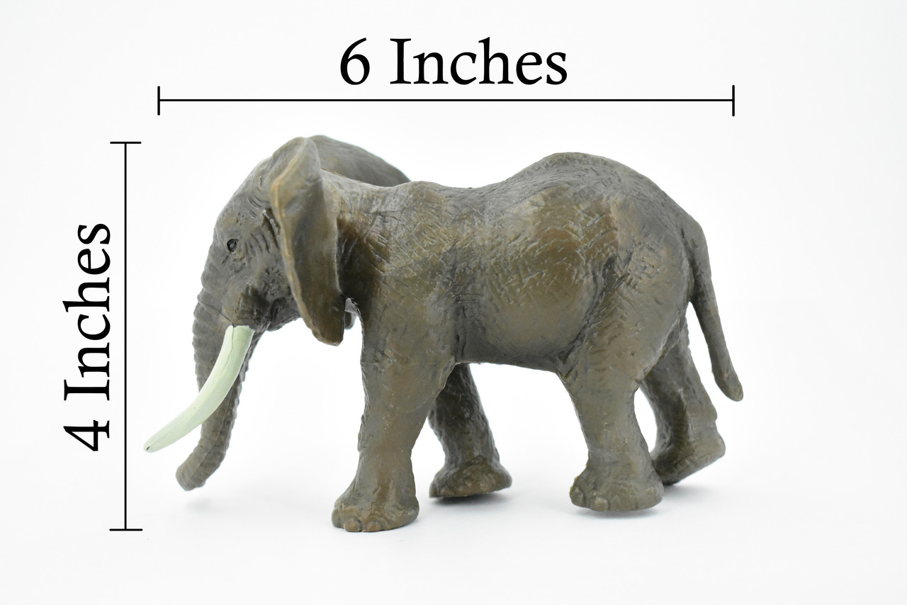 Elephant, African, Bull, Museum Quality, Rubber Animal, Hand Painted, Realistic Toy Figure, Model, Replica, Kids, Educational, Gift,   6"    CH464 BB151