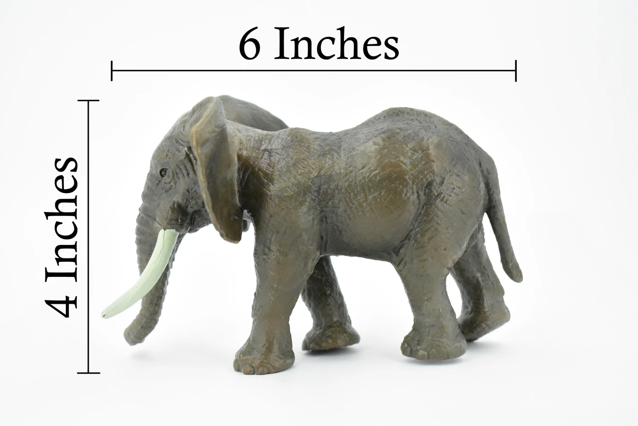 African Elephant, Bull, Loxodonta africana, Museum Quality, Hand Painted, Rubber Animal, Realistic Toy Figure, Model, Kids, Educational,  6 Inches. 