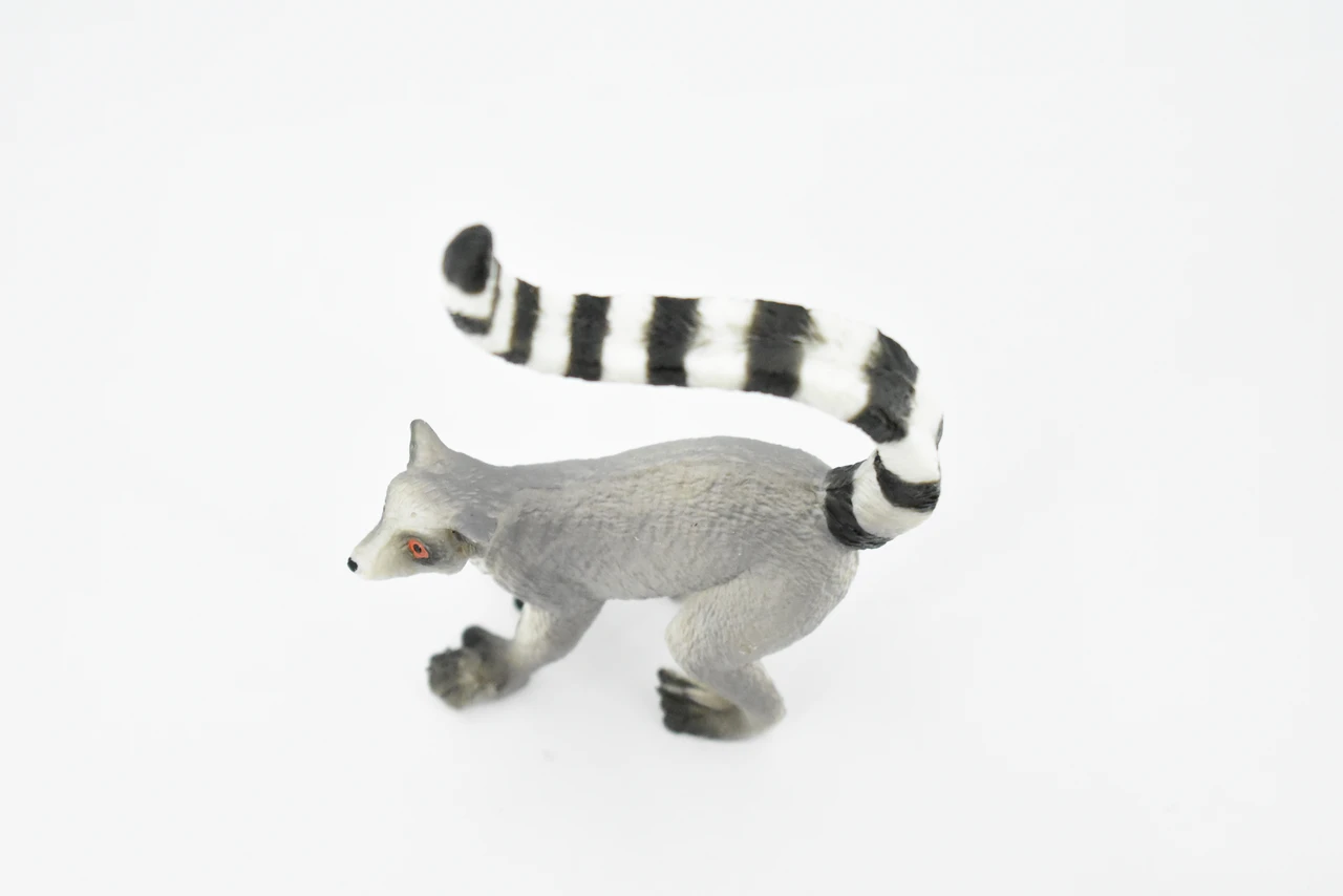 Ring-tailed Lemur, Madagascar, Museum Quality, Hand Painted, Rubber Primate, Realistic Toy Figure, Diorama Model, Replica, Kids, Educational,  3 Inches. 