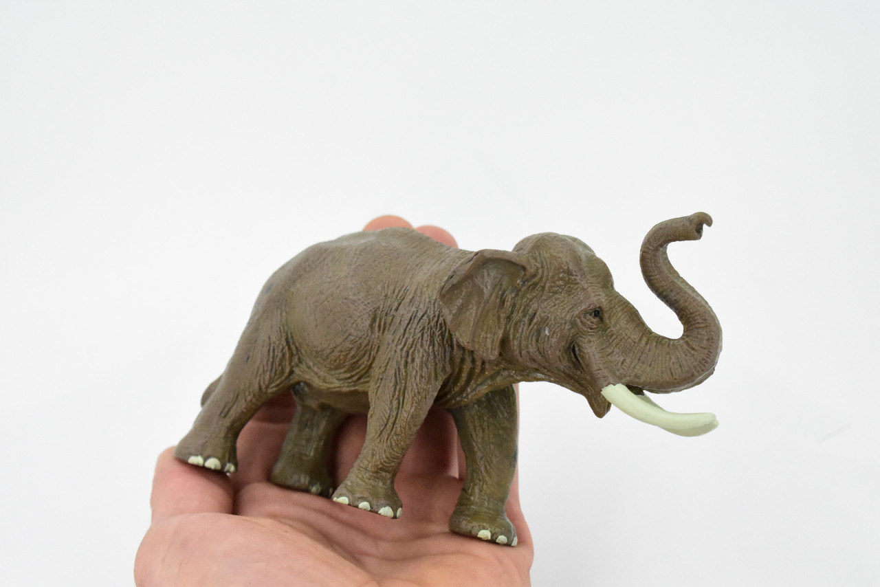 Asian Bull Elephant, Museum Quality, Hand Painted, Educational, Rubber Animal, Realistic Toy Figure, Diorama Model, Kids,  7 Inches.