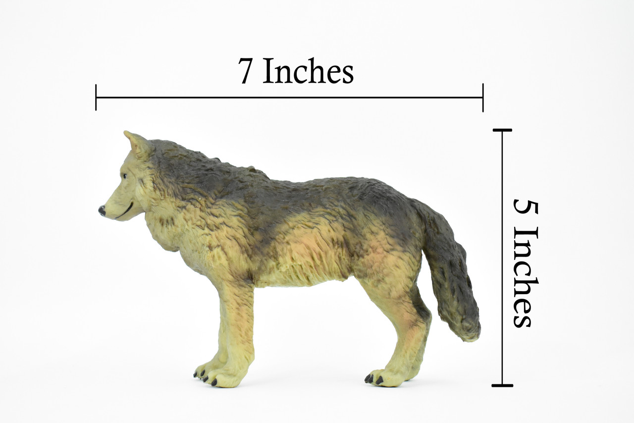 Wolf, Brown and Black, Timber Wolf, Museum Quality, Hand Painted, Rubber Animal, Educational, Realistic, Figure, Lifelike Figurine, Replica, Gift,      7"     CH470 BB152