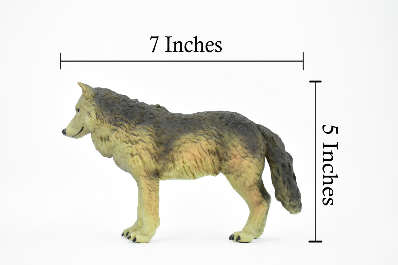 Wolf, Brown and Black, Timber Wolf, Museum Quality, Hand Painted, Rubber Animal, Educational, Realistic, Figure, Lifelike Figurine, Replica,  7 Inches.