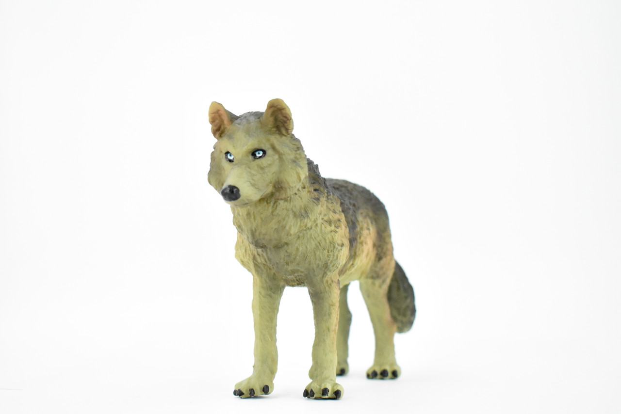 Wolf, Brown and Black, Timber Wolf, Museum Quality, Hand Painted, Rubber Animal, Educational, Realistic, Figure, Lifelike Figurine, Replica, Gift,      7"     CH470 BB152