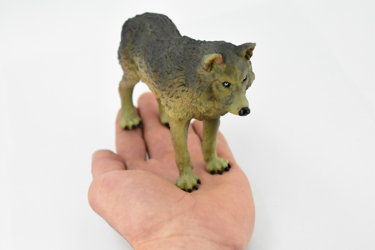 Wolf, Brown and Black, Timber Wolf, Museum Quality, Hand Painted, Rubber Animal, Educational, Realistic, Figure, Lifelike Figurine, Replica, Gift,      7"     CH470 BB152