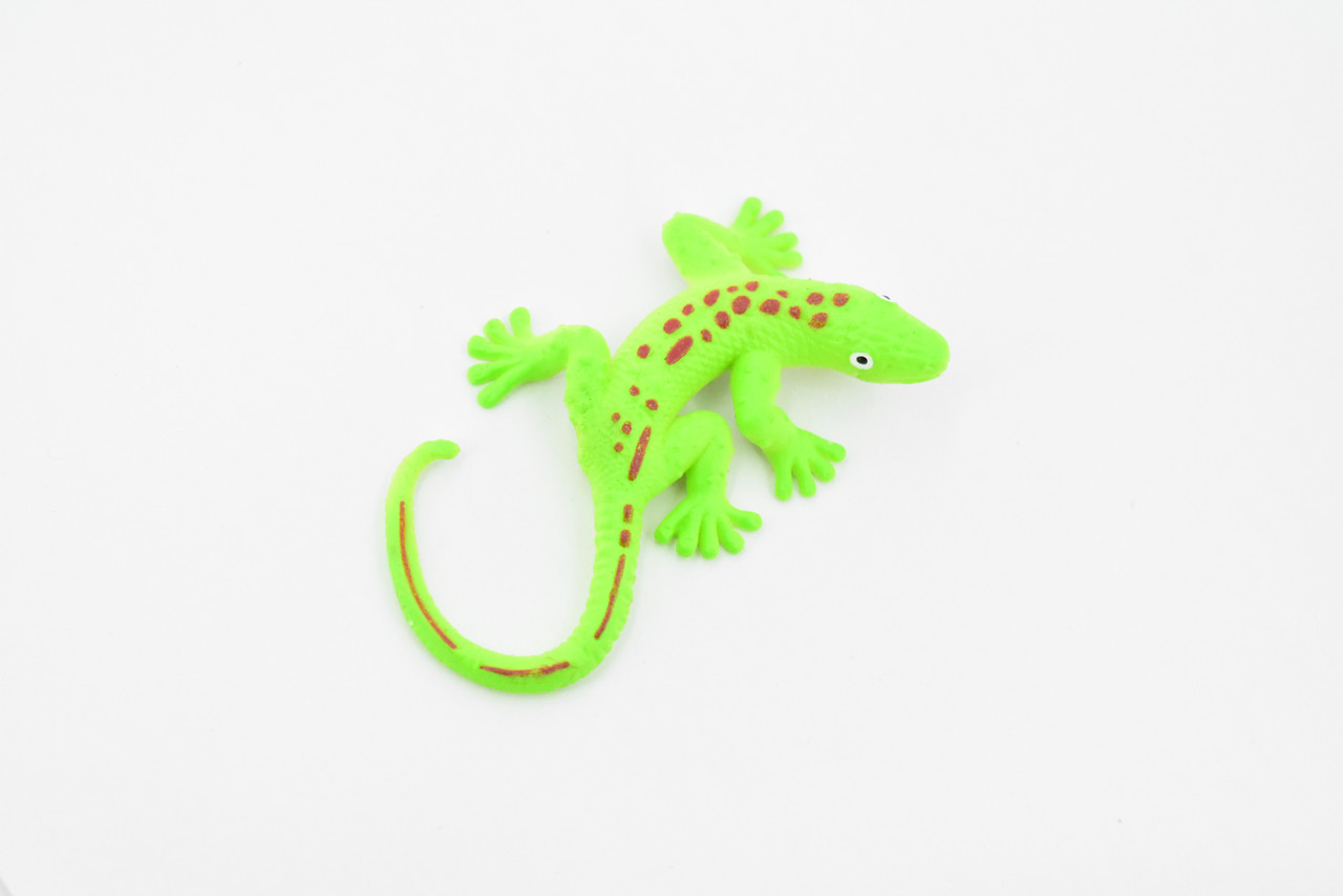 Gecko, Green Spotted Gecko Stretchy Rubber Toy, Realistic, Rainforest, Figure, Model, Replica, Kids, Educational, Gift  3"  F0112B13 