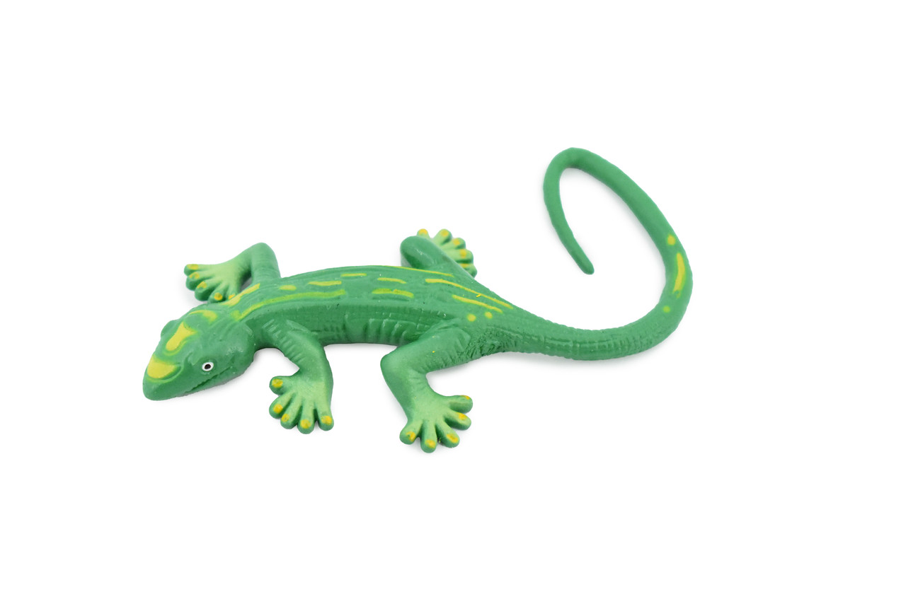 Gecko, Green with Yellow Markings, Lizard, Reptile, Soft Stretchy Rubber Toy, Realistic, Rainforest, Figure, Model, Replica, Kids, Educational, Gift,   5"    F0114 B13