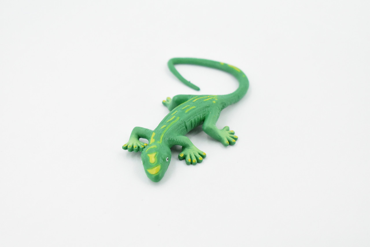 Gecko, Green with Yellow Markings, Lizard, Reptile, Soft Stretchy Rubber Toy, Realistic, Rainforest, Figure, Model, Replica, Kids, Educational, Gift,   5"    F0114 B13