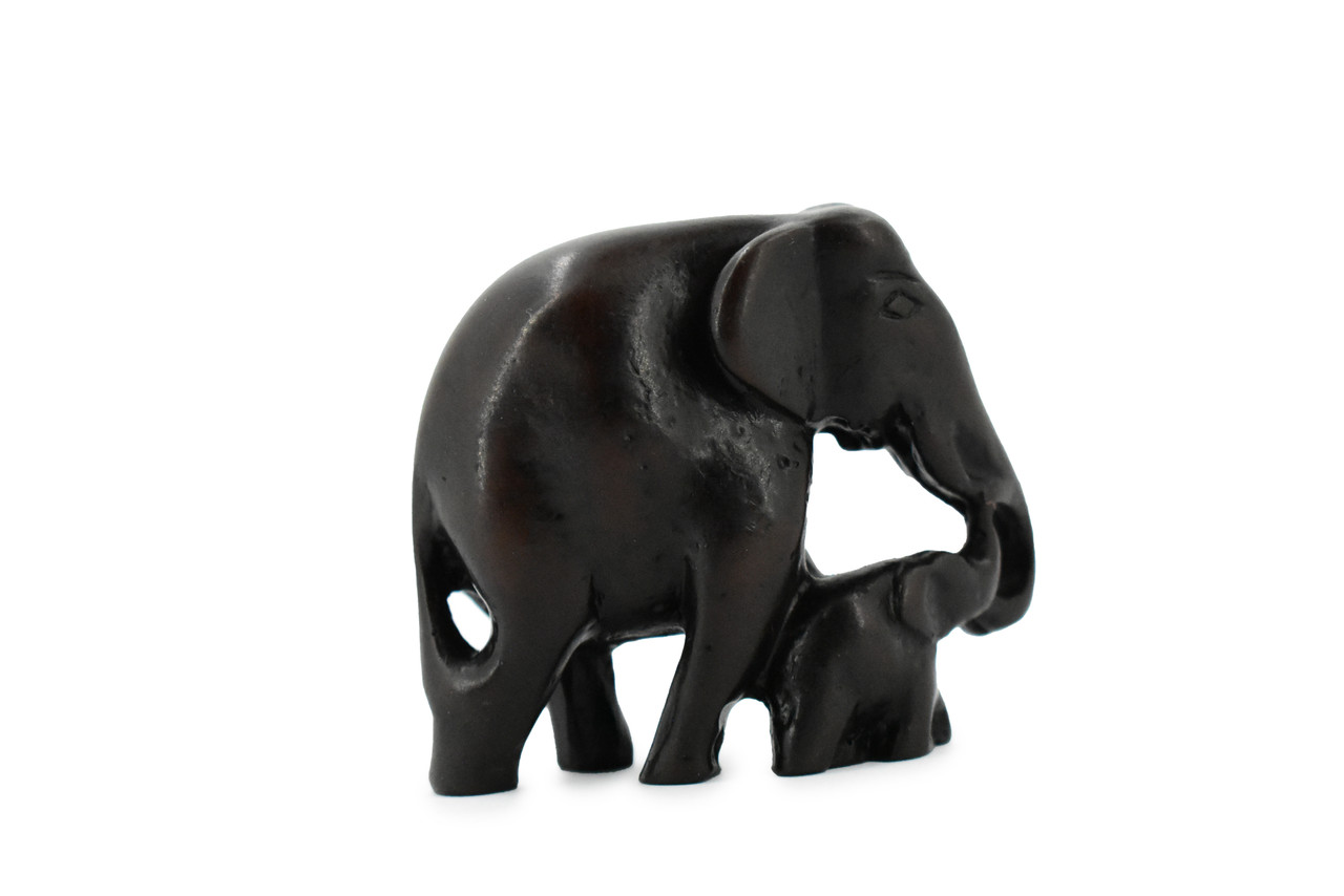 Elephant with Baby, Calf, Wisdom, Strength and Prosperity, Educational, Realistic Hand Made, Figure, Lifelike Model, Figurine, Replica,  3 Inches.