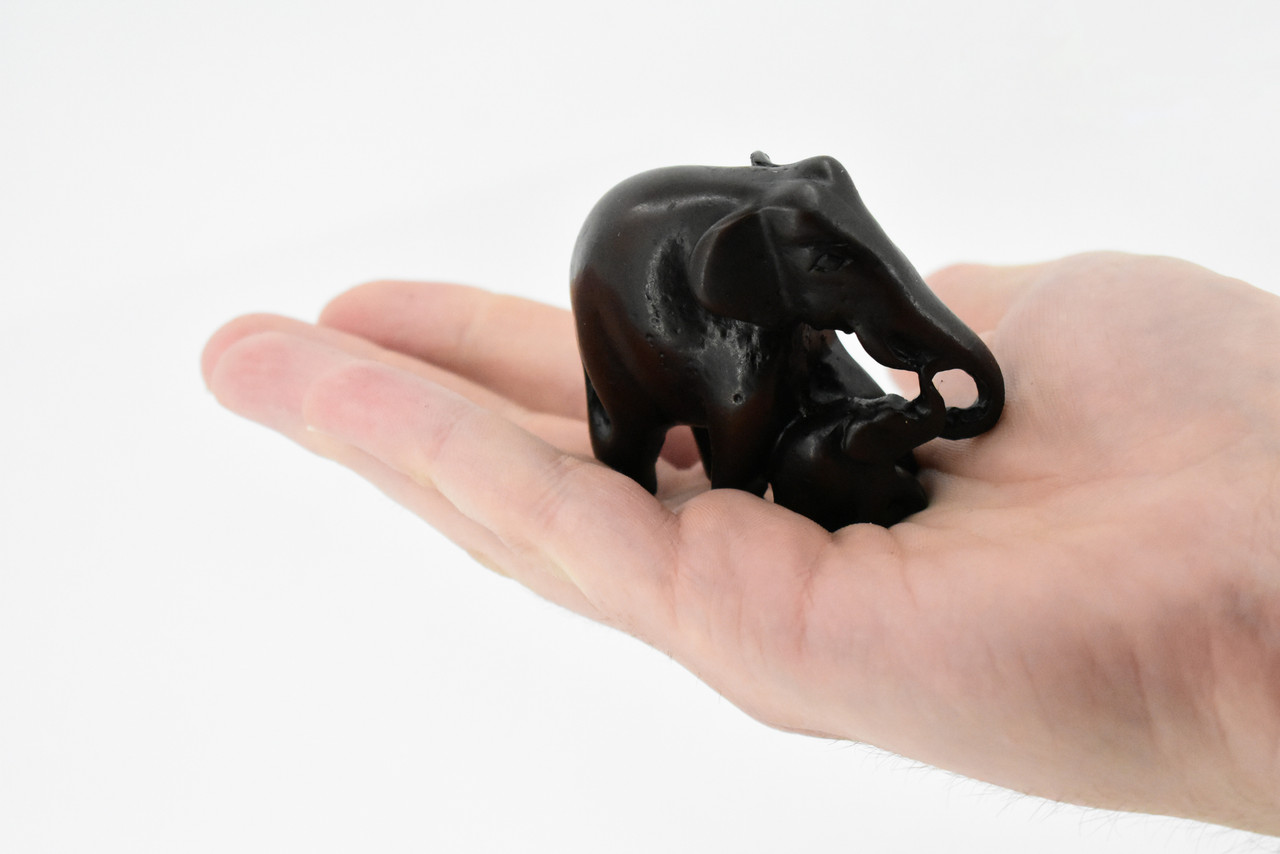 Elephant with Baby, Calf,  Good Luck, Prosperity, Educational, Realistic Hand Made, Figure, Lifelike Model, Figurine, Replica, Gift,     3"     TH51 BB69
