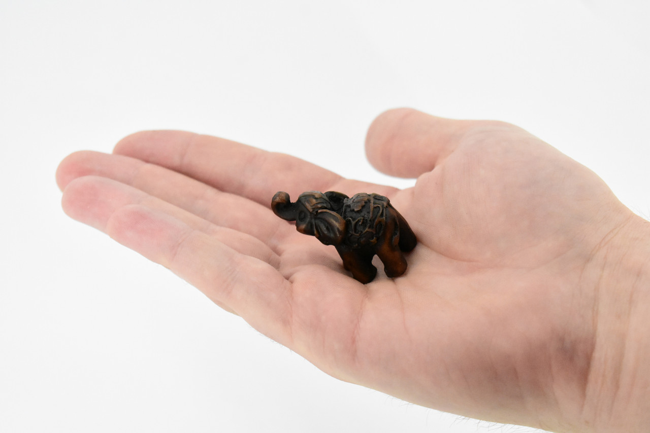 Elephant, Happy, Good Luck, Prosperity, Educational, Realistic Hand Made, Figure, Lifelike Model, Figurine, Replica,  1 Inches.