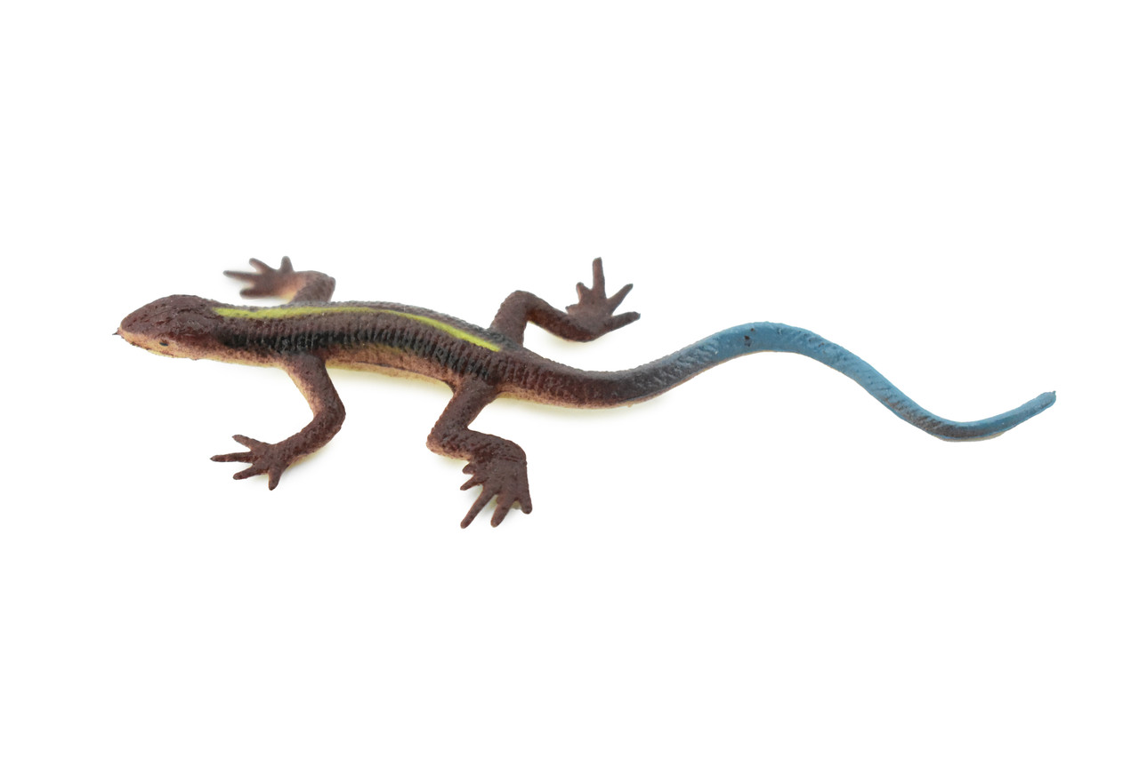 Lizard, Dark Brown with Blue Tail, Rubber Reptile Toy, Realistic Figure, Model, Replica, Kids, Educational, Gift,    3"     F6064 B380