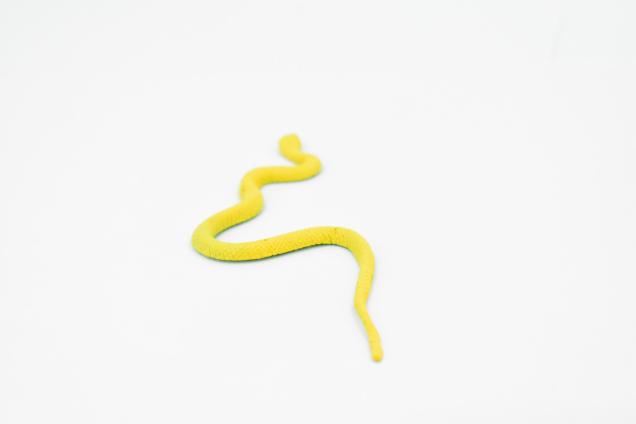 Snake, Yellow, Vine Tree Snake, Rubber Reptile, Educational, Realistic Hand Painted, Figure, Lifelike Model, Figurine, Replica, Gift,       4 1/2"       F2088 B142