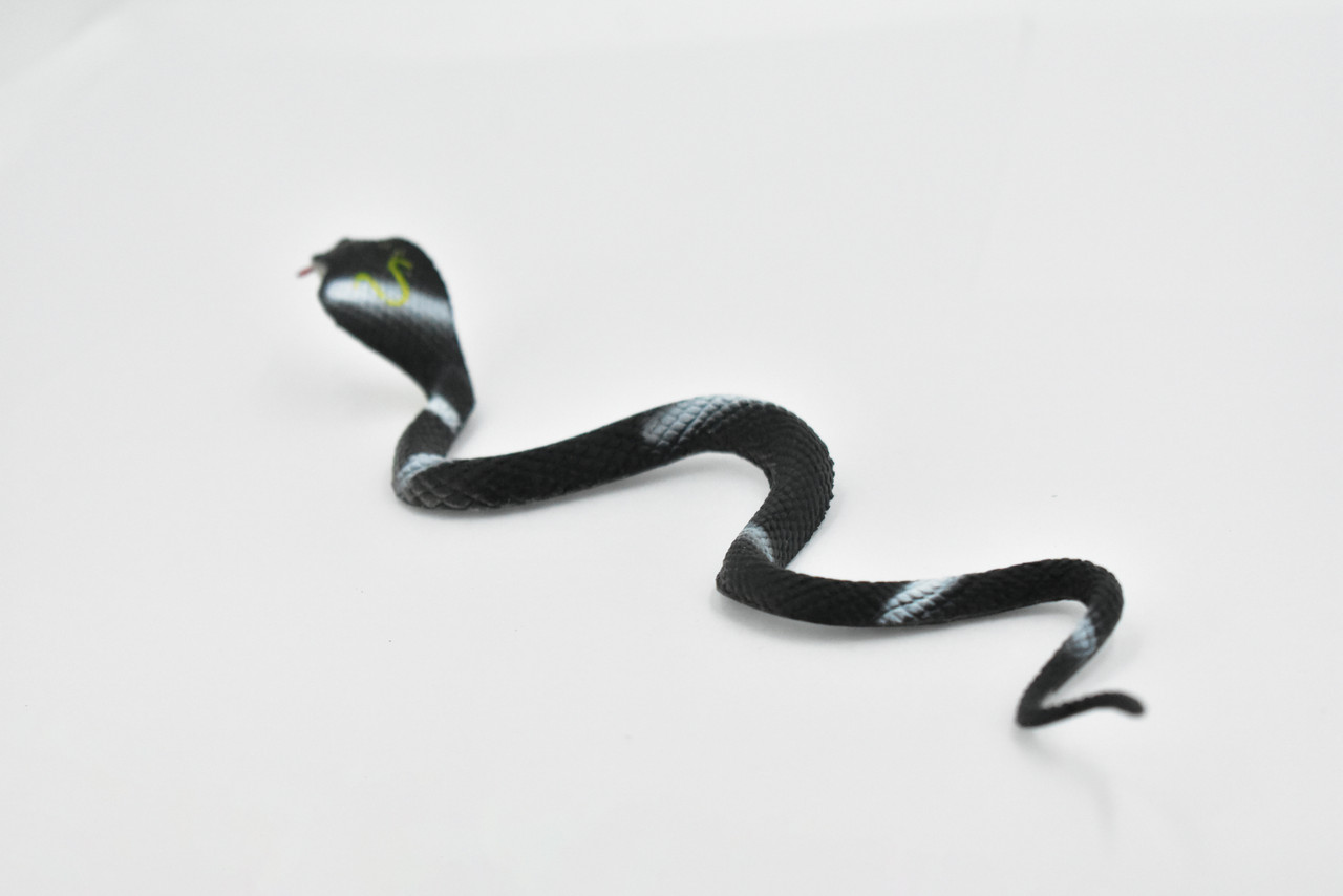 Snake, Cobra, Black and White,, Rubber Reptile, Educational, Realistic Hand Painted, Figure, Lifelike Model, Figurine, Replica, Gift,      9"     F3594 B363