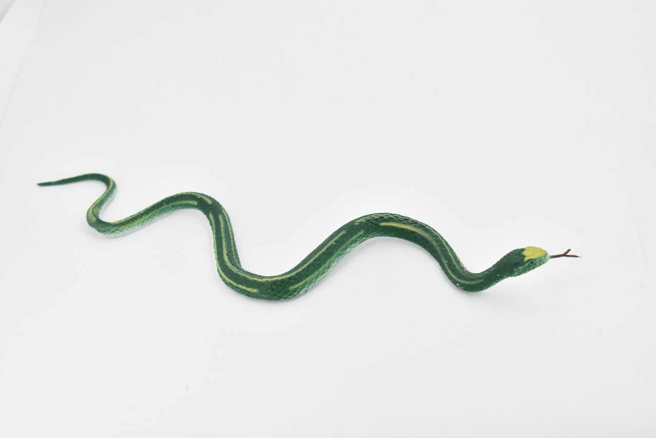 Snake, Green Garter Snake, Rubber Reptile, Educational, Realistic Hand Painted, Figure, Lifelike Model, Figurine, Replica, Gift,      10"     F3595 B363