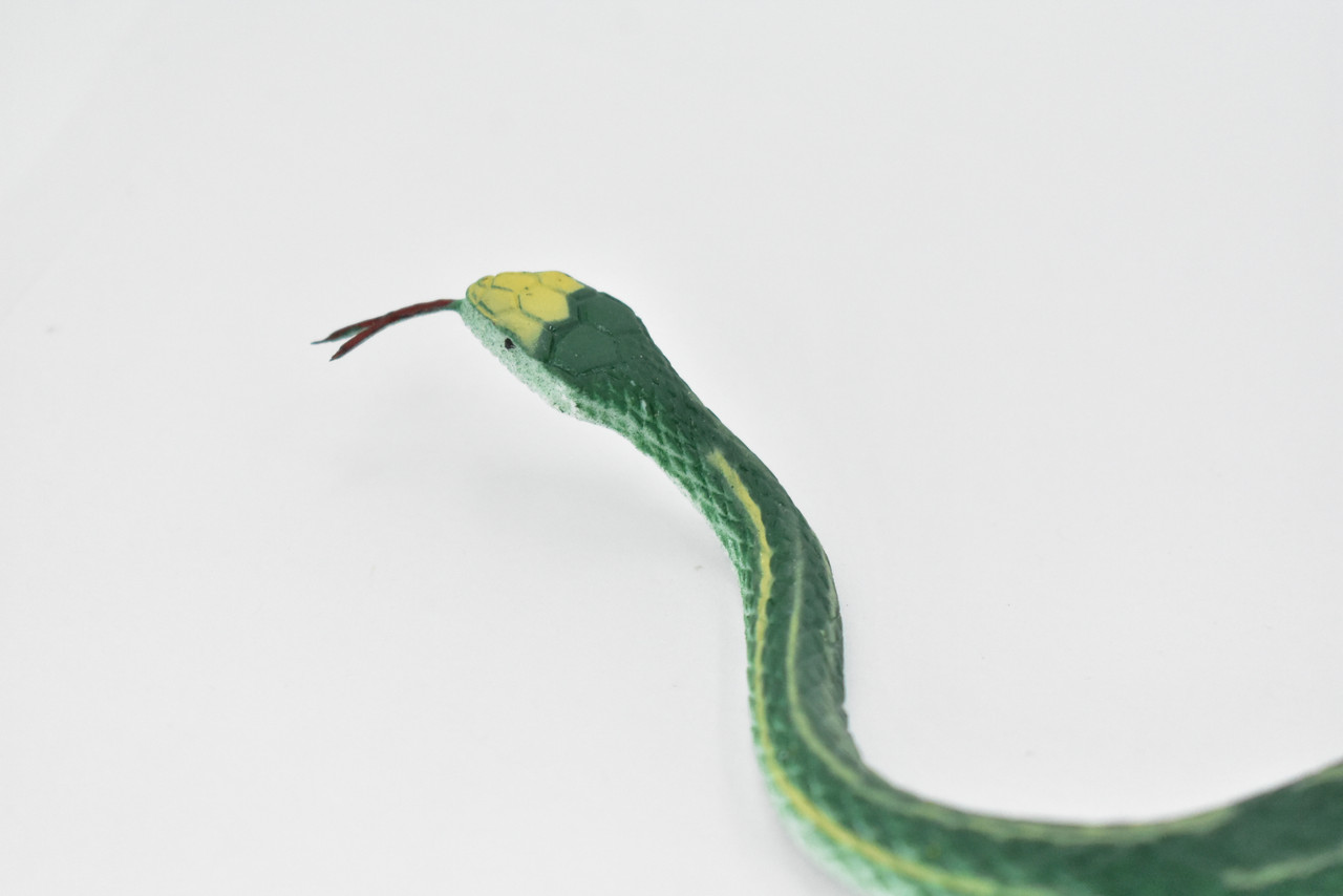 Snake, Green Garter Snake, Rubber Reptile, Educational, Realistic Hand Painted, Figure, Lifelike Model, Figurine, Replica, Gift,      10"     F3595 B363