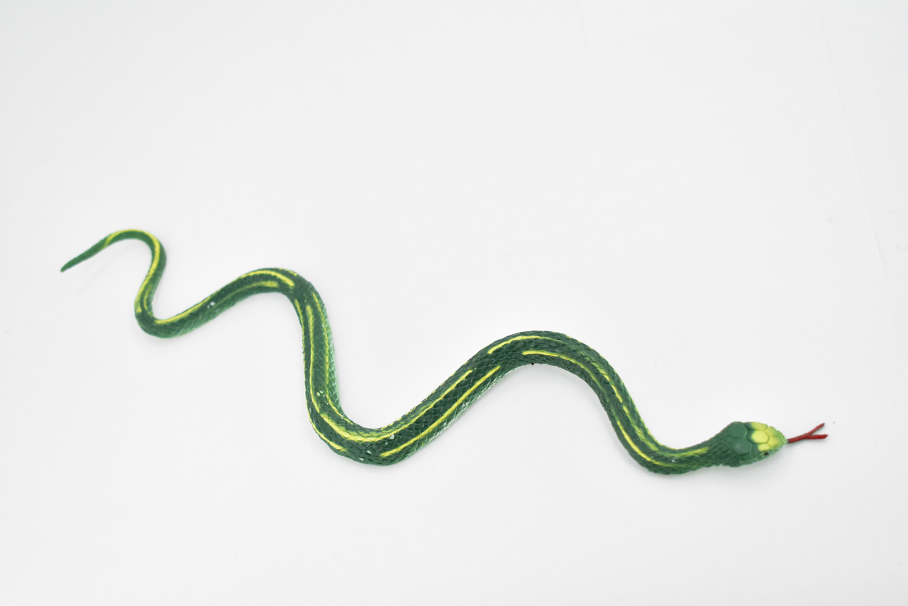 Green Garter Snake, Rubber Reptile, Educational, Realistic, Hand Painted, Figure, Lifelike Model, Figurine, Replica, Gift,      10 Inches     F3595 B363