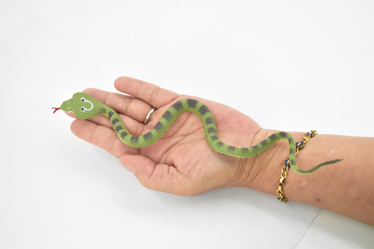 Snake, King Cobra, Green, Rubber Reptile, Educational, Realistic Hand Painted, Figure, Lifelike Model, Figurine, Replica, Gift, Toy,      9"    F3598 B363