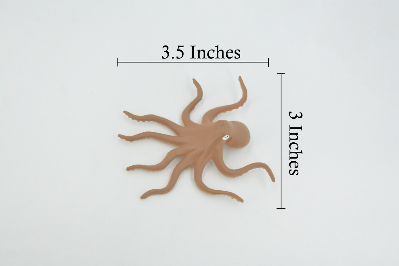 Octopus, Octopuses, Brown, Rubber, Octopodes, Educational, Realistic Hand Painted, Figure, Lifelike Figurine, Replica, Gift,       3 1/2"     F023 B22