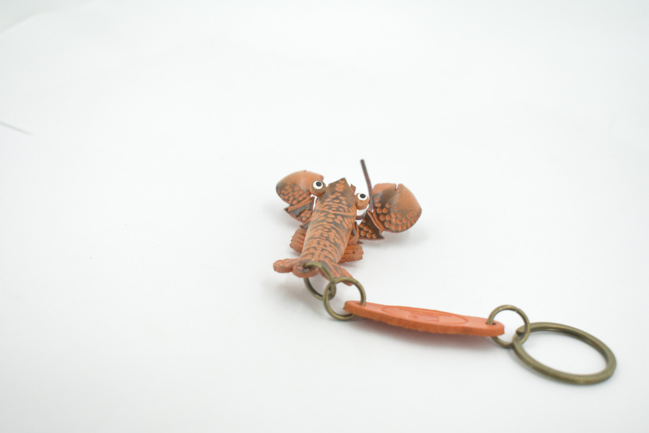 Lobster, Key Chain, Leather, Lobster, Marine Crustaceans, Brown, Hand Made, Keychain, Thailand, Key Fob, Keys, Lifelike Model, Gift,     3 1/2"     THL02 BB69