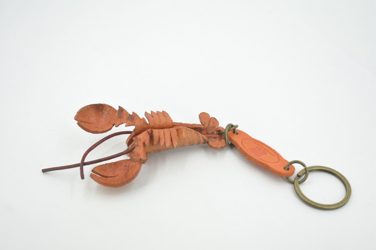 Lobster, Key Chain, Leather, Lobster, Marine Crustaceans, Brown, Hand Made, Keychain, Thailand, Key Fob, Keys, Lifelike Model, Gift,     3 1/2"     THL02 BB69