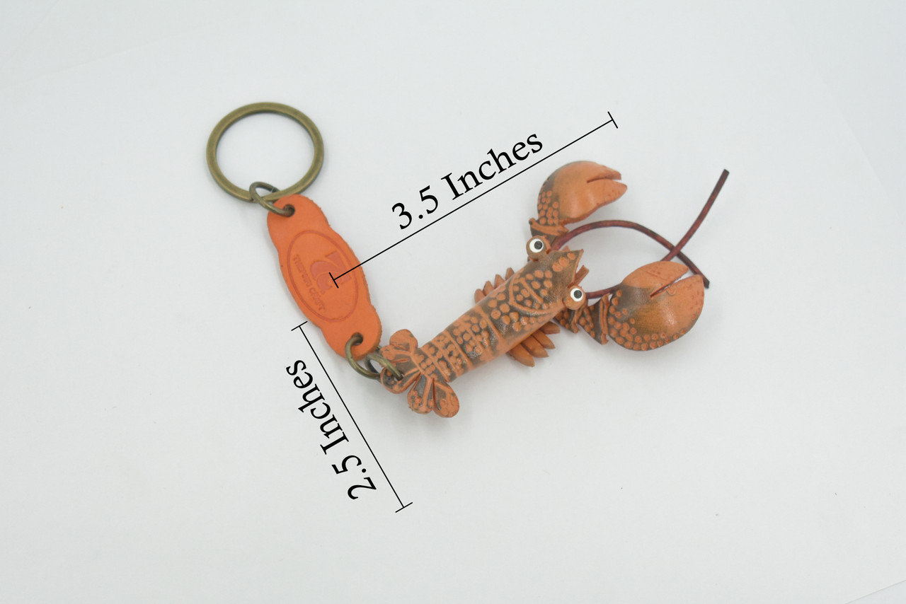 Lobster, Key Chain, Leather, Lobster, Marine Crustaceans, Brown, Hand Made, Keychain, Thailand, Key Fob, Keys, Lifelike Model, Gift,     3 1/2"     THL02 BB69