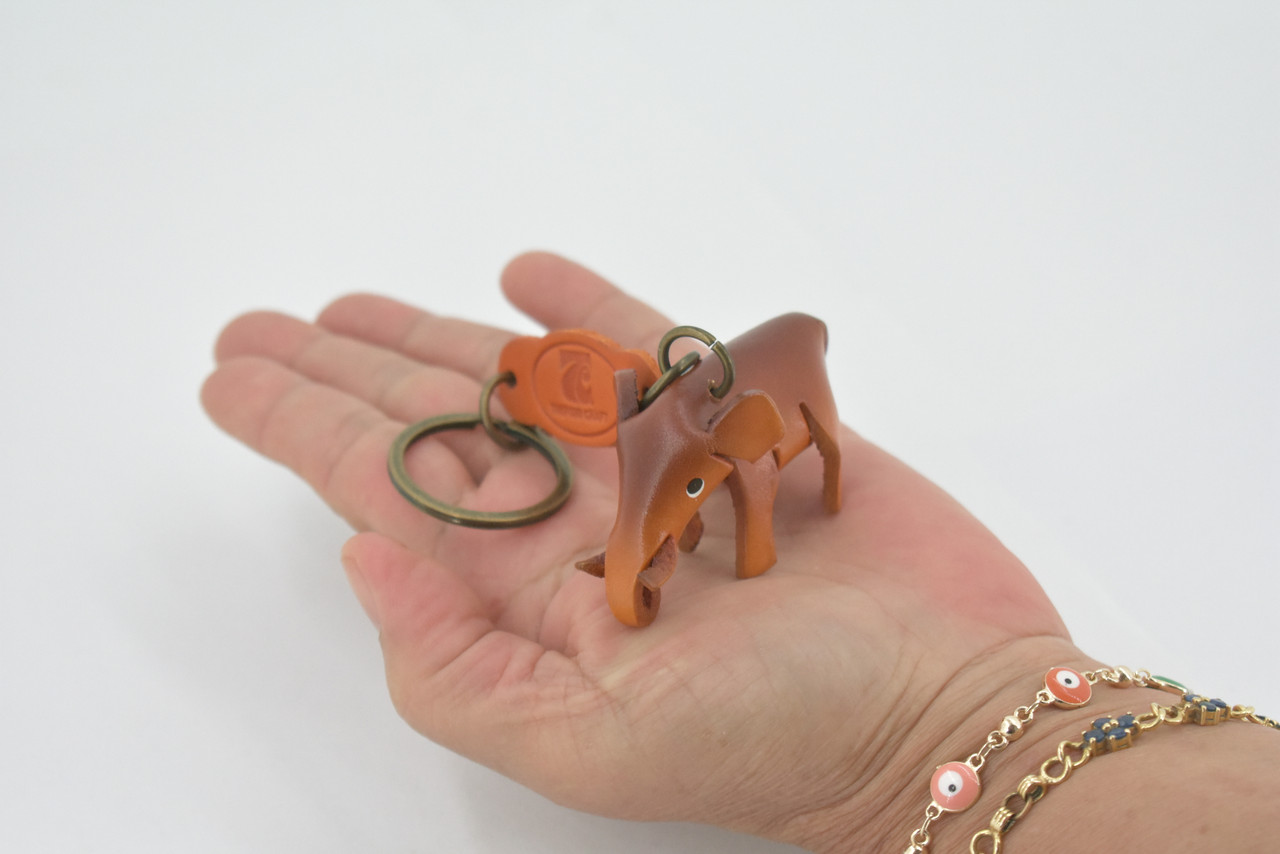 Elephant, Key Chain, Leather, Asian Elephant, Animal, Brown, Hand Made, Keychain, Thailand, Key Fob, Keys, Lifelike Model, Gift,     3"     THL03 BB69