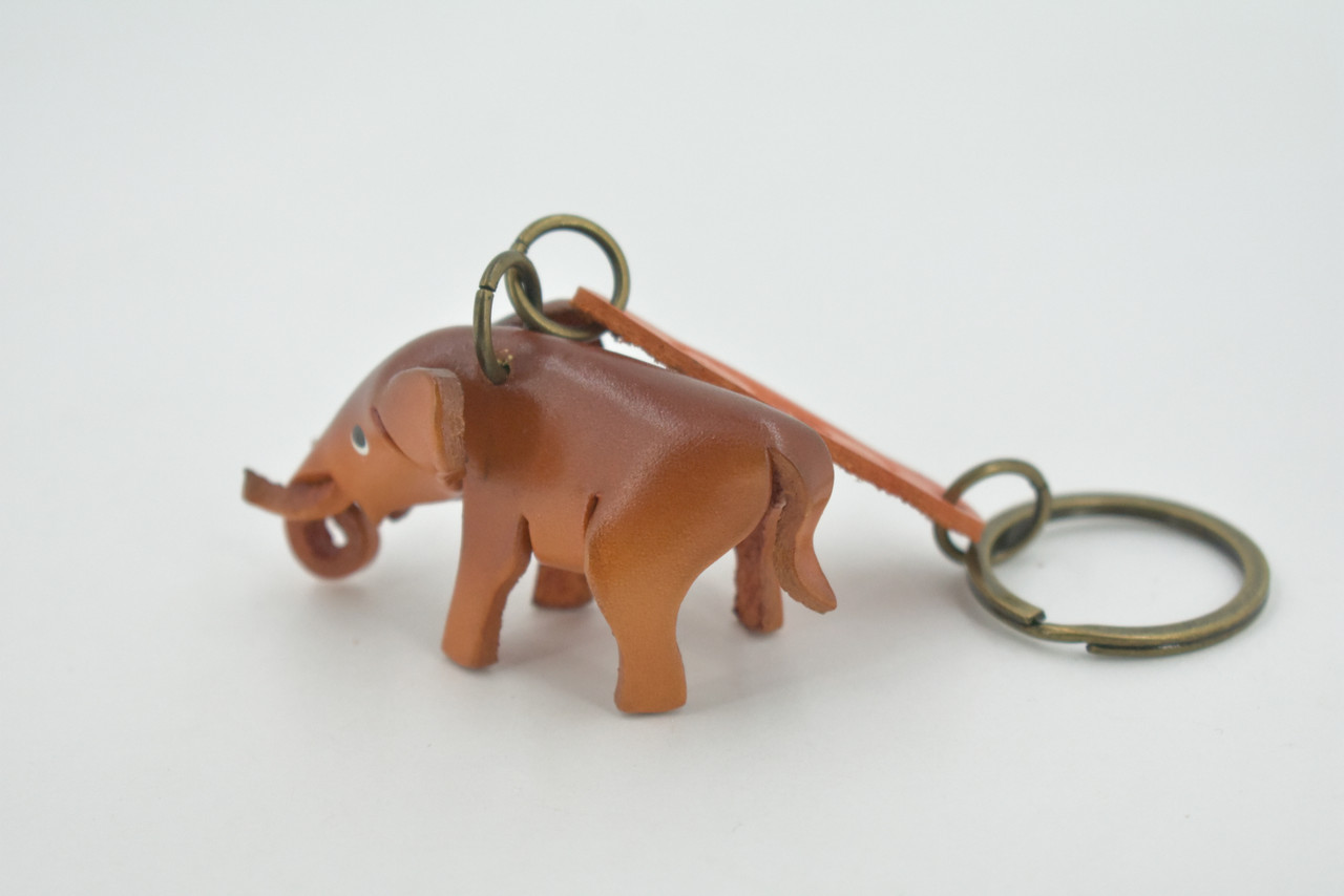 Elephant, Key Chain, Leather, Asian Elephant, Animal, Brown, Hand Made, Keychain, Thailand, Key Fob, Keys, Lifelike Model, Gift,     3"     THL03 BB69