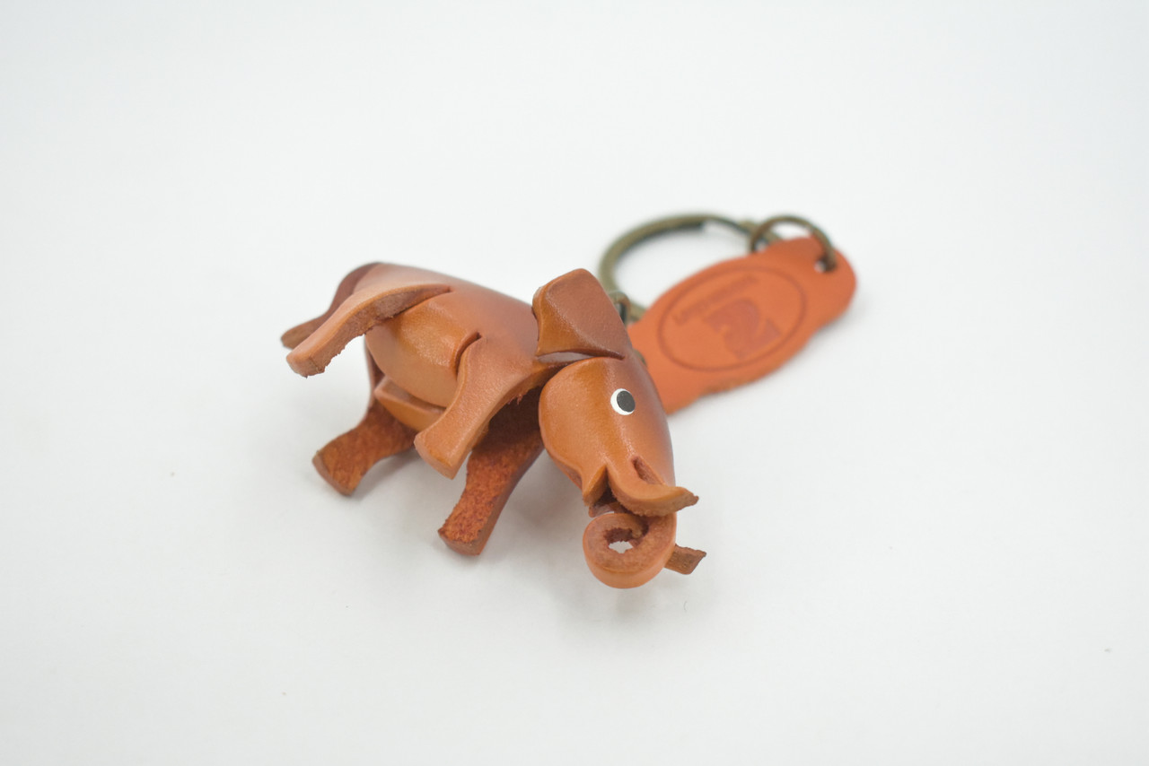 Elephant, Key Chain, Leather, Asian Elephant, Animal, Brown, Hand Made, Keychain, Thailand, Key Fob, Keys, Lifelike Model, Gift,     3"     THL03 BB69