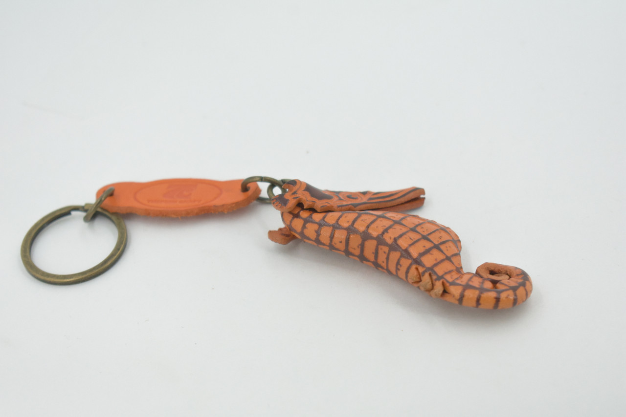 Sea Horse, Key Chain, Leather, Marine Fish, Hippocampus, Brown, Hand Made, Keychain, Thailand, Key Fob, Keys, Lifelike Model, Gift,     3"     THL04 BB69