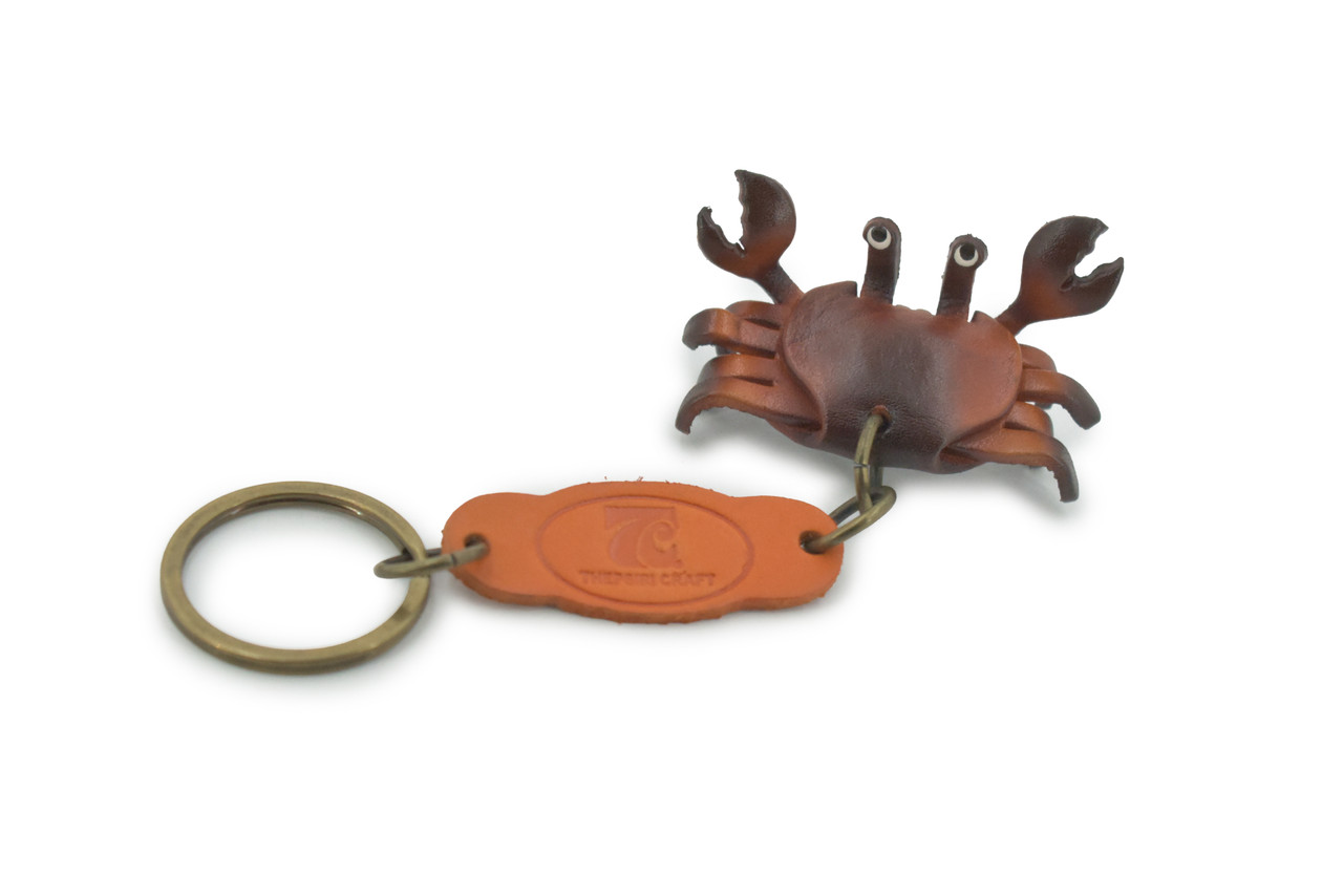 Crab, Key Chain, Leather, Marine Crustaceans, Brown, Hand Made, Keychain, Thailand, Key Fob, Keys, Lifelike Model, Gift,       2"      THL06 BB69