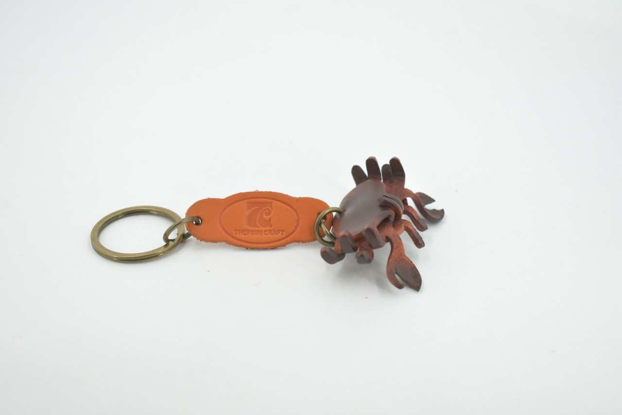 Crab, Key Chain, Leather, Marine Crustaceans, Brown, Hand Made, Keychain, Thailand, Key Fob, Keys, Lifelike Model, Gift,       2"      THL06 BB69