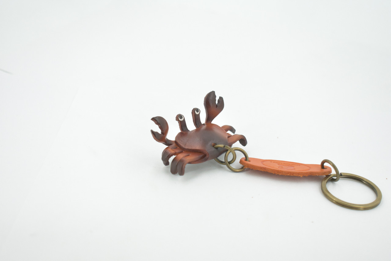 Crab, Key Chain, Leather, Marine Crustaceans, Brown, Hand Made, Keychain, Thailand, Key Fob, Keys, Lifelike Model, Gift,       2"      THL06 BB69