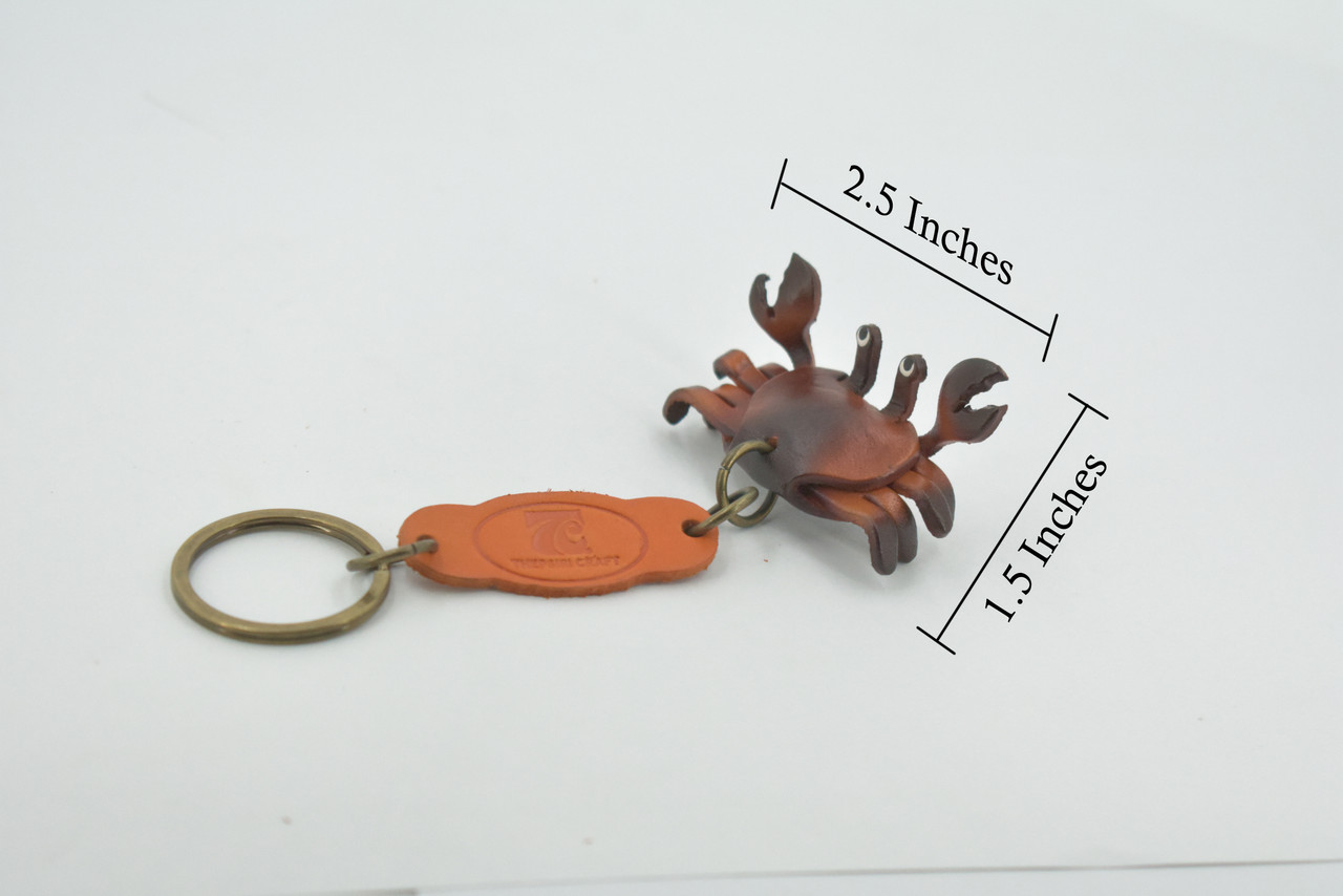 Crab, Key Chain, Leather, Marine Crustaceans, Brown, Hand Made, Keychain, Thailand, Key Fob, Keys, Lifelike Model, Gift,       2"      THL06 BB69