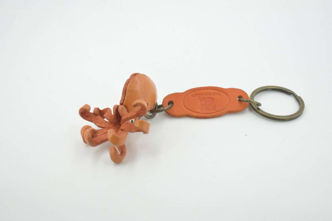 Octopus, Key Chain, Leather, Marine Mollusc, Octopoda, Octopi, Brown, Hand Made, Keychain, Thailand, Key Fob, Keys, Lifelike Model, Gift,       2"     THL07 BB69