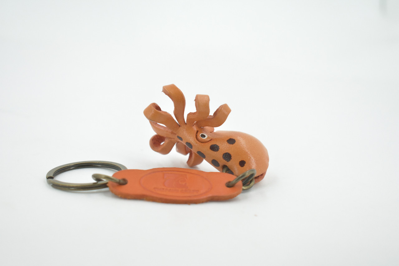 Octopus, Key Chain, Leather, Marine Mollusc, Octopoda, Octopi, Brown, Hand Made, Keychain, Thailand, Key Fob, Keys, Lifelike Model, Gift,       2"     THL07 BB69