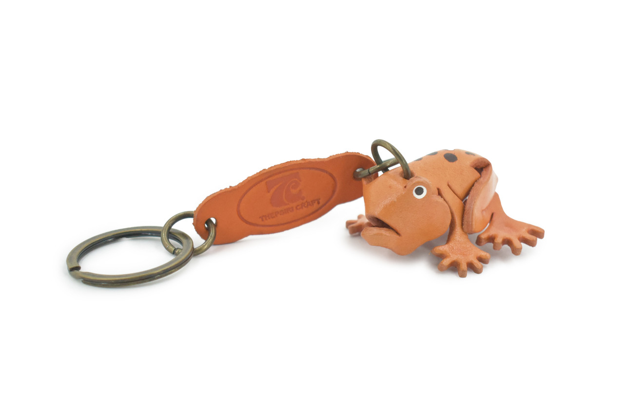 Frog, Key Chain, Leather, Amphibians, Brown, Hand Made, Keychain, Thailand, Key Fob, Keys, Lifelike Model, Gift,     2"     THL08 BB69