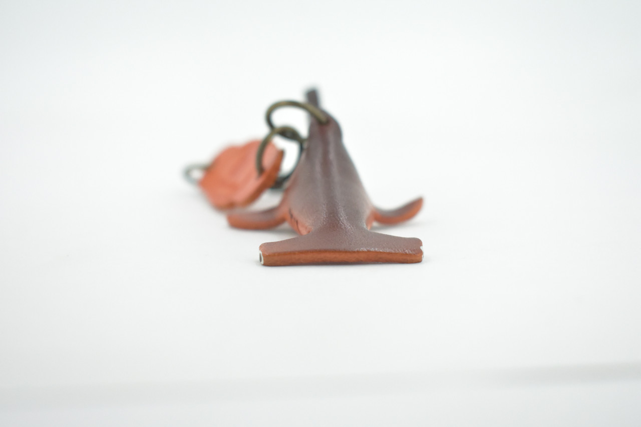 Shark, Key Chain, Leather, Hammerhead Shark, Fish, Brown, Hand Made, Keychain, Thailand, Key Fob, Keys, Lifelike Model, Gift,     3 1/2"     THL09 BB69 