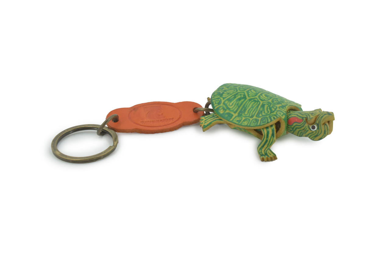 Turtle, Key Chain, Red Eared, Pond, Turtle, Reptiles, Green, Hand Made, Keychain, Thailand, Key Fob, Keys, Lifelike Model, Gift,     3"      THL10 BB69