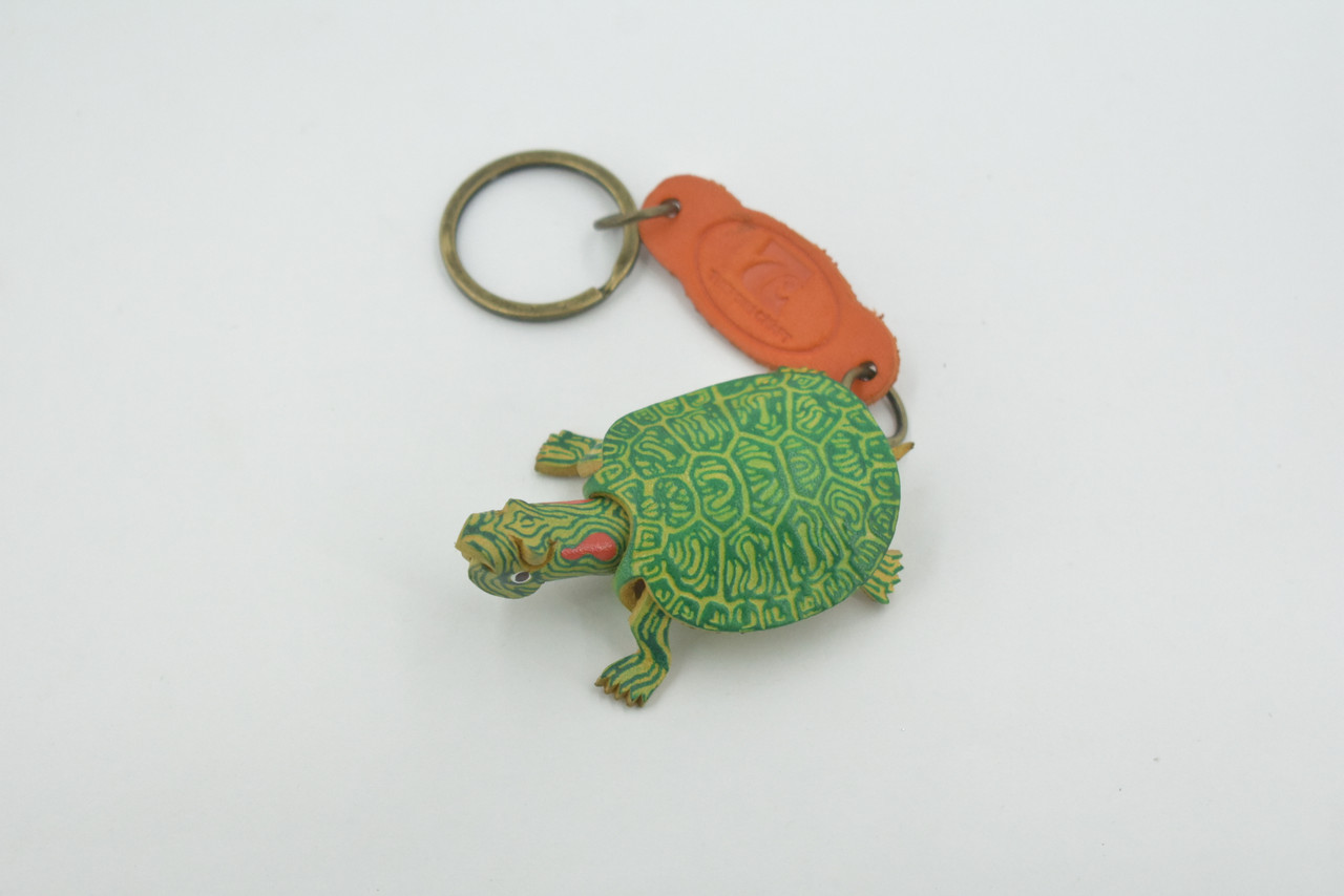 Turtle, Key Chain, Red Eared, Pond, Turtle, Reptiles, Green, Hand Made, Keychain, Thailand, Key Fob, Keys, Lifelike Model, Gift,     3"      THL10 BB69