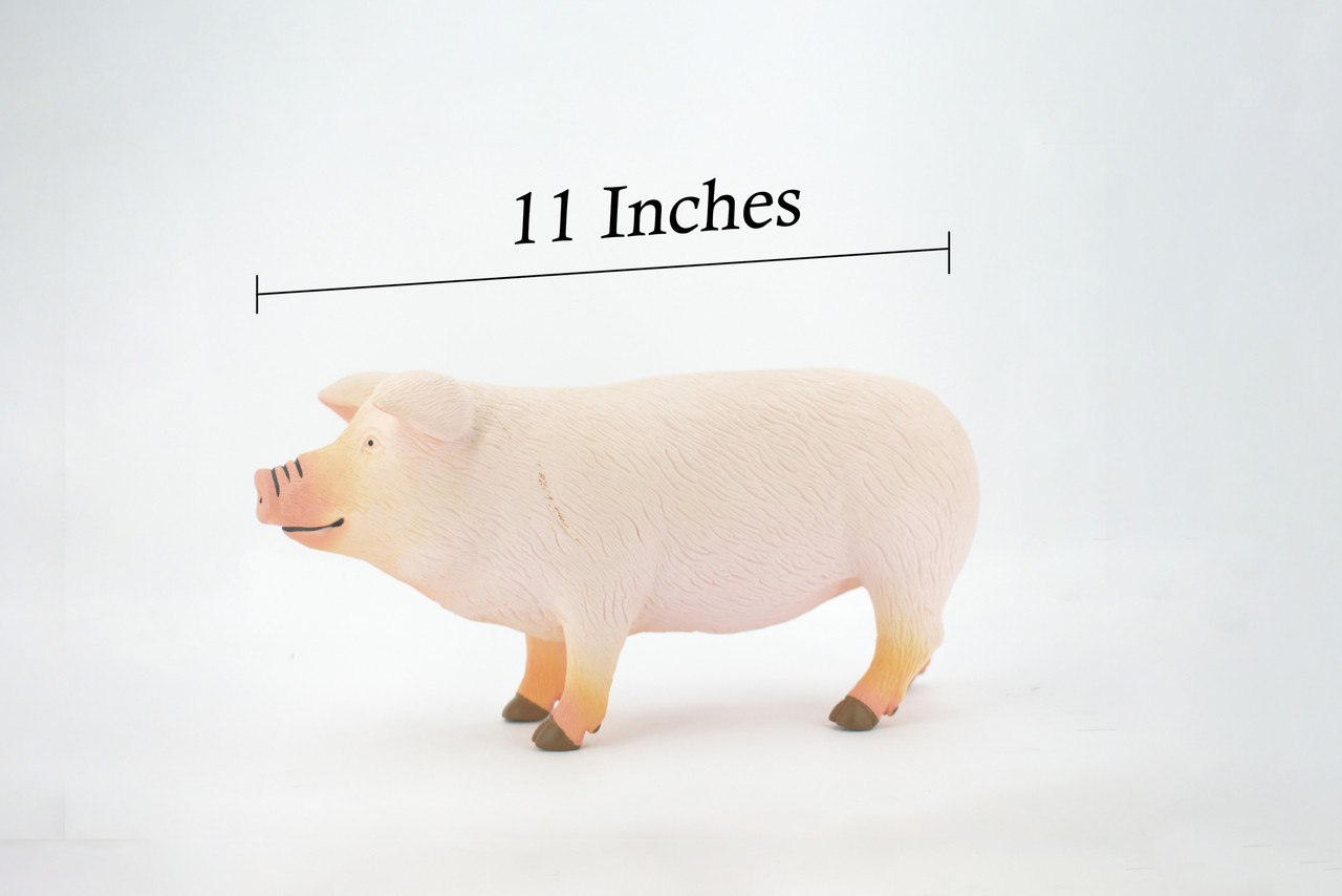 Pig, Hog, Swine, Domestic pig, Very Large, Soft Rubber Animal, Educational, Toy, Kids, Realistic Figure, Lifelike Model, Figurine, Replica, Gift,      11"     ABC18 BB300