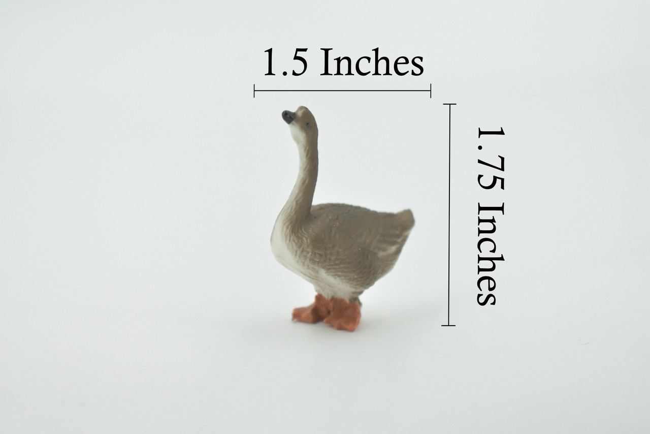 Goose, Grey Goose, Domestic, Hand Painted, Rubber Bird, High Quality Rubber, Realistic, Toy, Figure, Kids, Model, Replica, Educational, Gift,    1 3/4"    CH494 BB154 