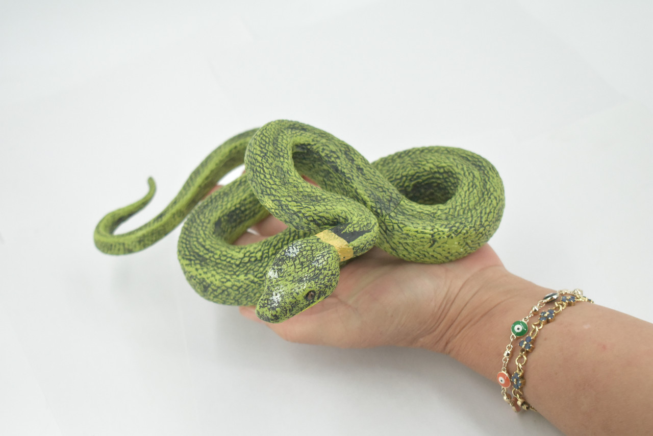 Snake, Green Boa constrictor, Museum Quality, Hand Painted, Rubber Reptile, Realistic Figure, Model, Replica, Toy, Kids, Educational, Gift,  8"    CH498 BB155