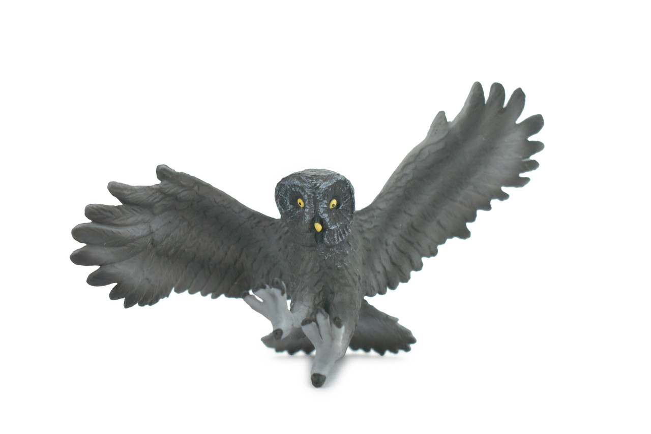 Owl, Great Gray Owl, Spectral, Grey, Museum Quality, Hand Painted, Rubber Bird, Realistic Figure, Model, Replica, Toy, Kids, Educational, Gift,  5"   CH499 BB155 