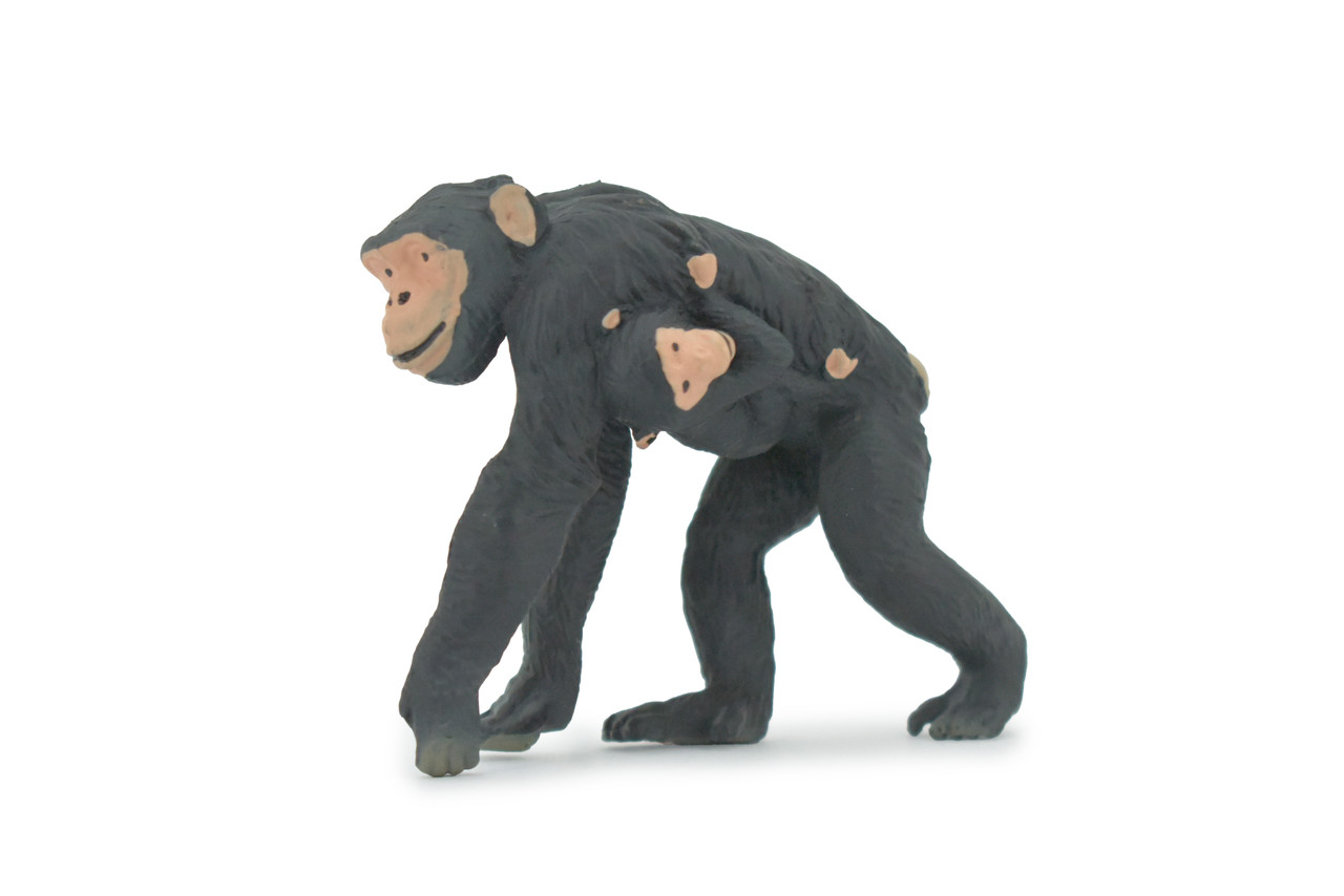 Chimpanzee, Chimp, Mother with Baby, Museum Quality, Hand Painted, Rubber Animal Realistic, Figure, Model, Replica, Toy, Kids, Educational, Gift,   3"   CH527 BB158
