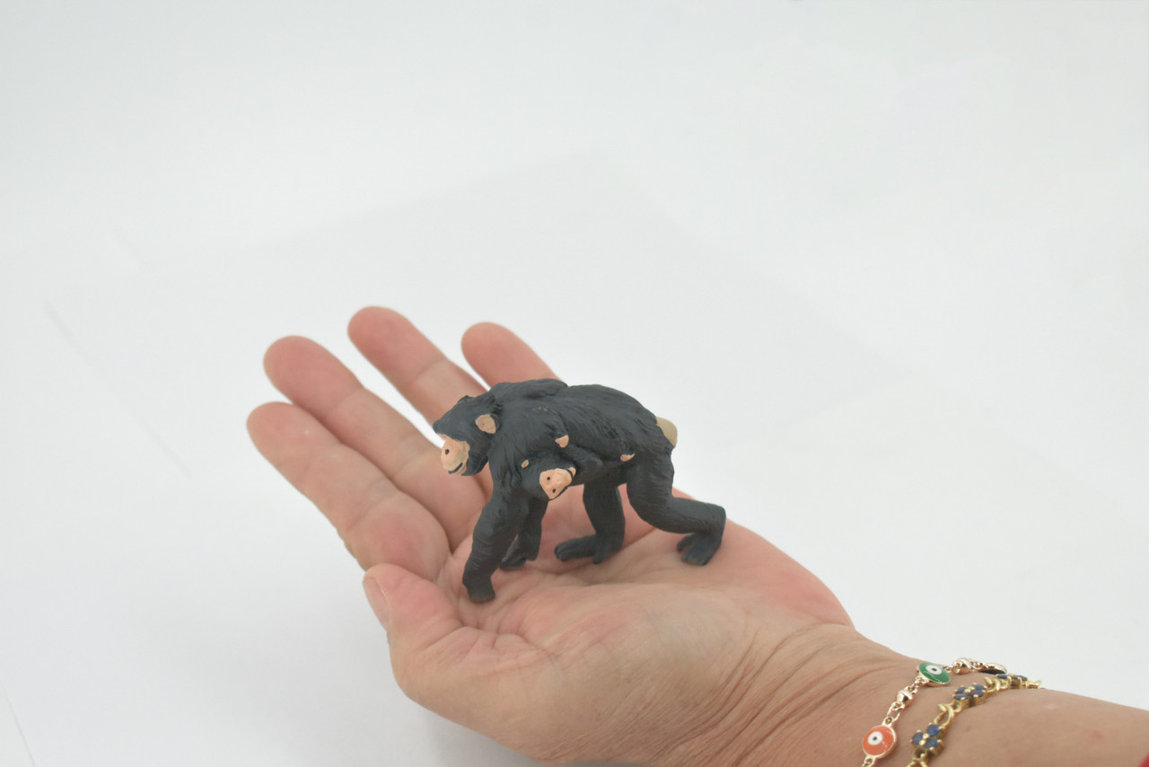 Chimpanzee, Chimp, Mother with Baby, Museum Quality, Hand Painted, Rubber Animal Realistic, Figure, Model, Replica, Toy, Kids, Educational, Gift,   3"   CH527 BB158