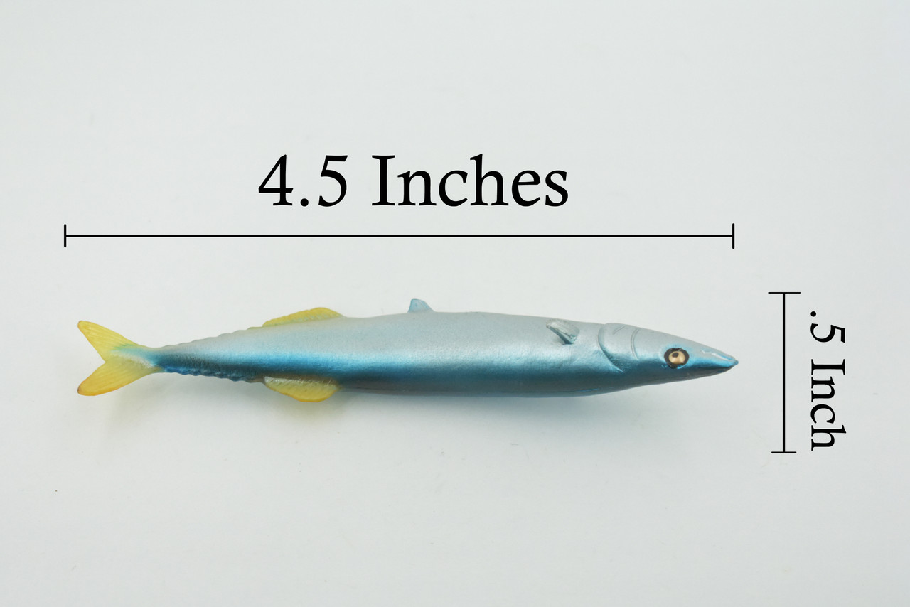 Fish, Mackerel pike, Saury, Museum Quality, Hand Painted, Rubber fish,  Educational, Realistic, Toy, Kids, Figure, Model