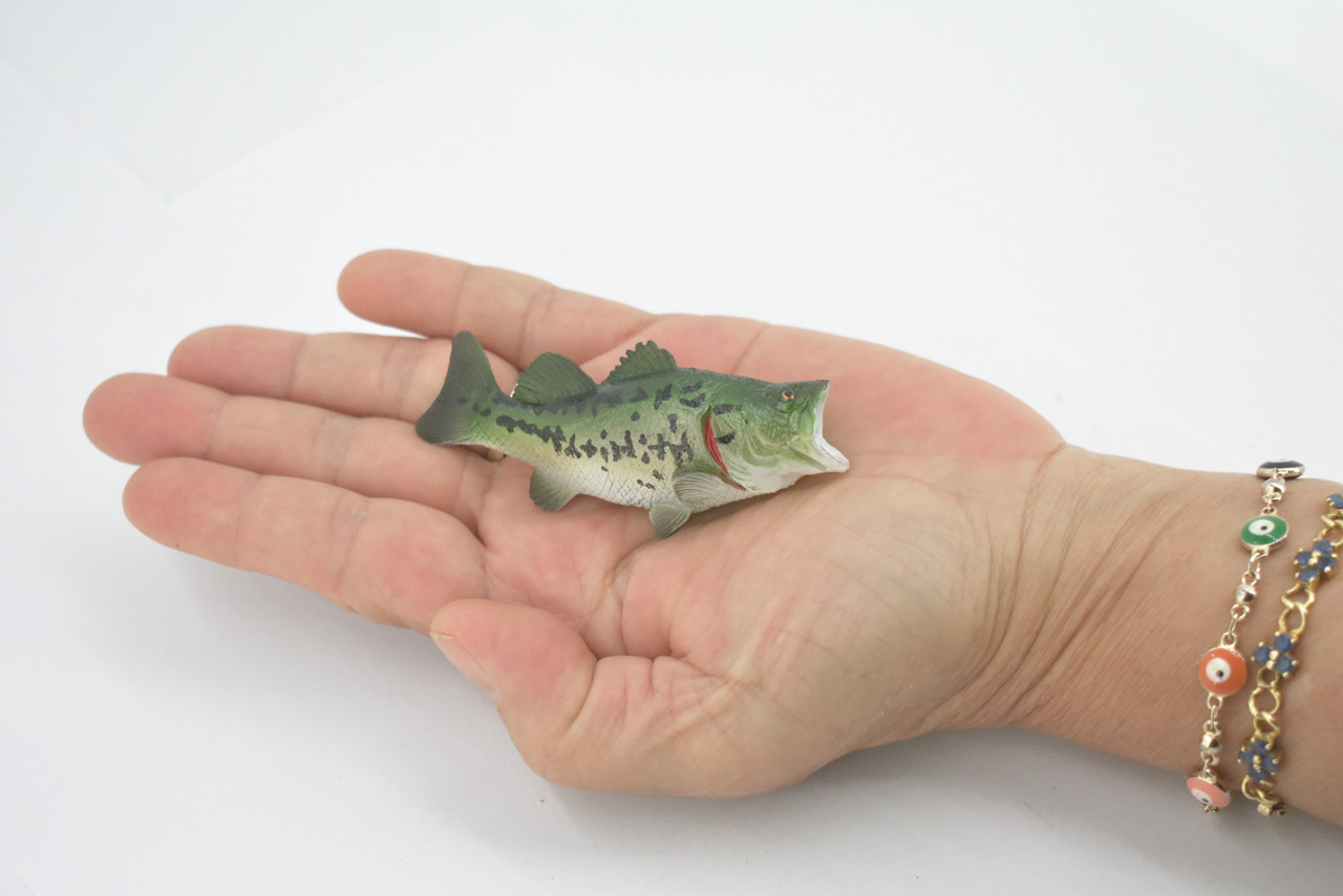 Fish, Largemouth Bass, Bigmouth, Black, Museum Quality, Hand Painted, Rubber, Educational, Realistic, Toy, Kids, Model, Educational, Gift,    3"    CH630 BB168