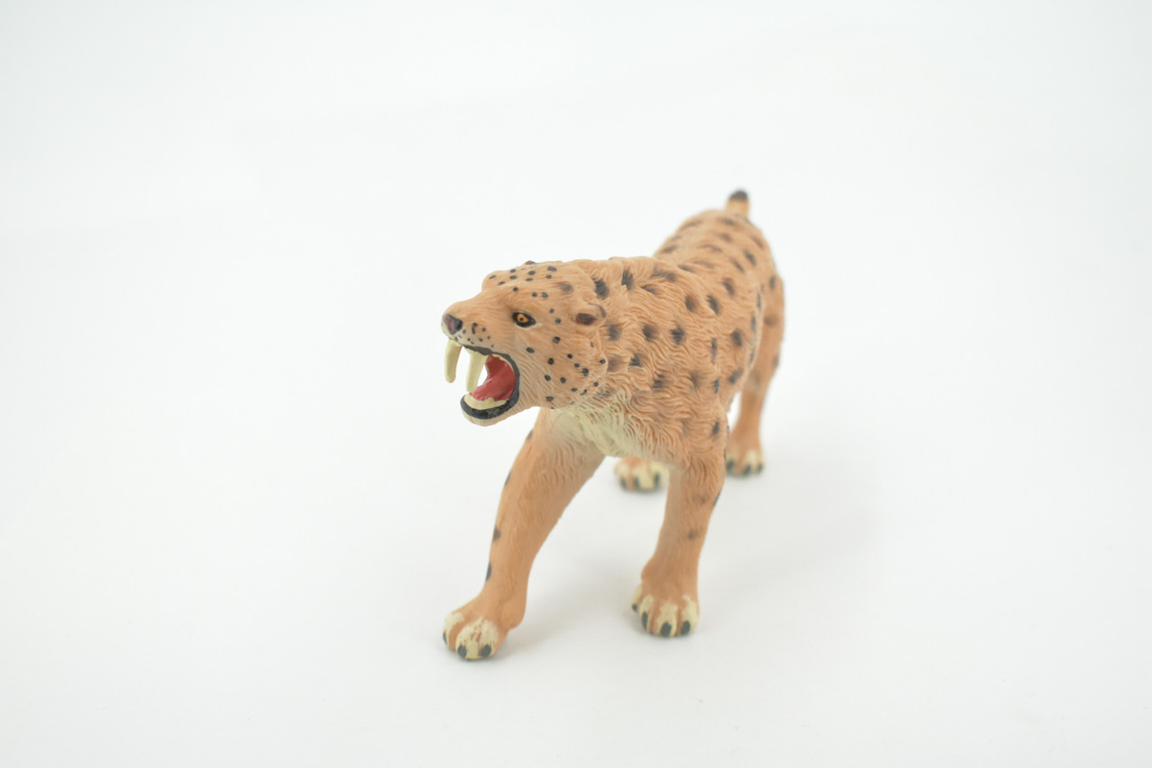 Saber Tooth Cat, Tiger, Museum Quality, Hand Painted, Realistic, Rubber, Animal, Figure, Model, Toy, Kids, Educational, Gift,     5"      CH675 BB171